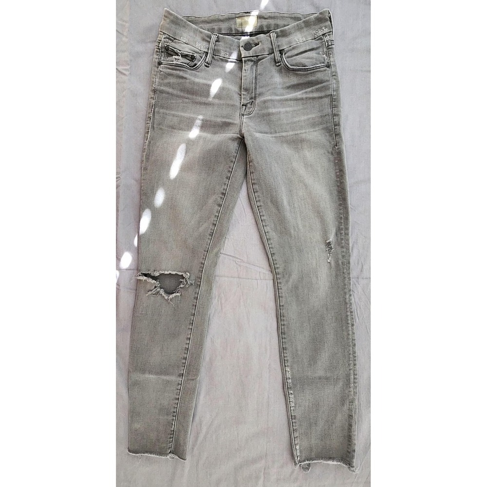 Mother Looker Ankle Fray Jeans Womens 26 Last Chance Saloon Gray Distressed